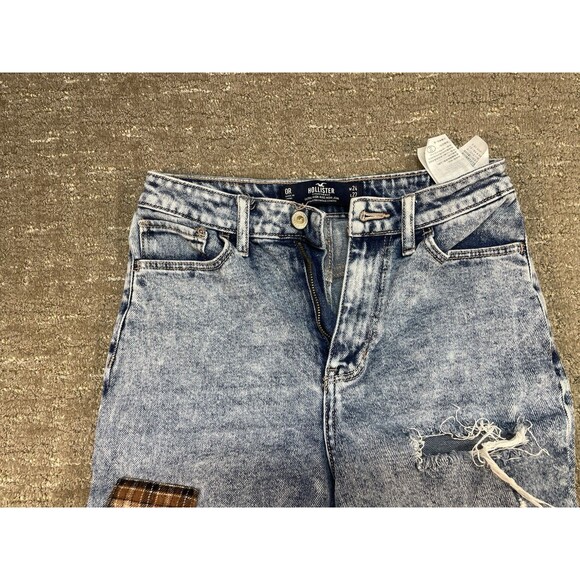 Hollister 0R W 24 L 27 Women’s Jeans Distressed Patchwork Ultra, High-Rise Mom - Picture 7 of 12